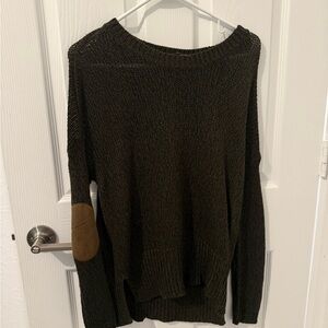 Elegant Olive Sweater with Tan Elbow Patches